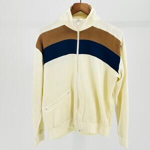 Vintage 70s Winning Ways Cream Blue Leisure Knit Track Jacket